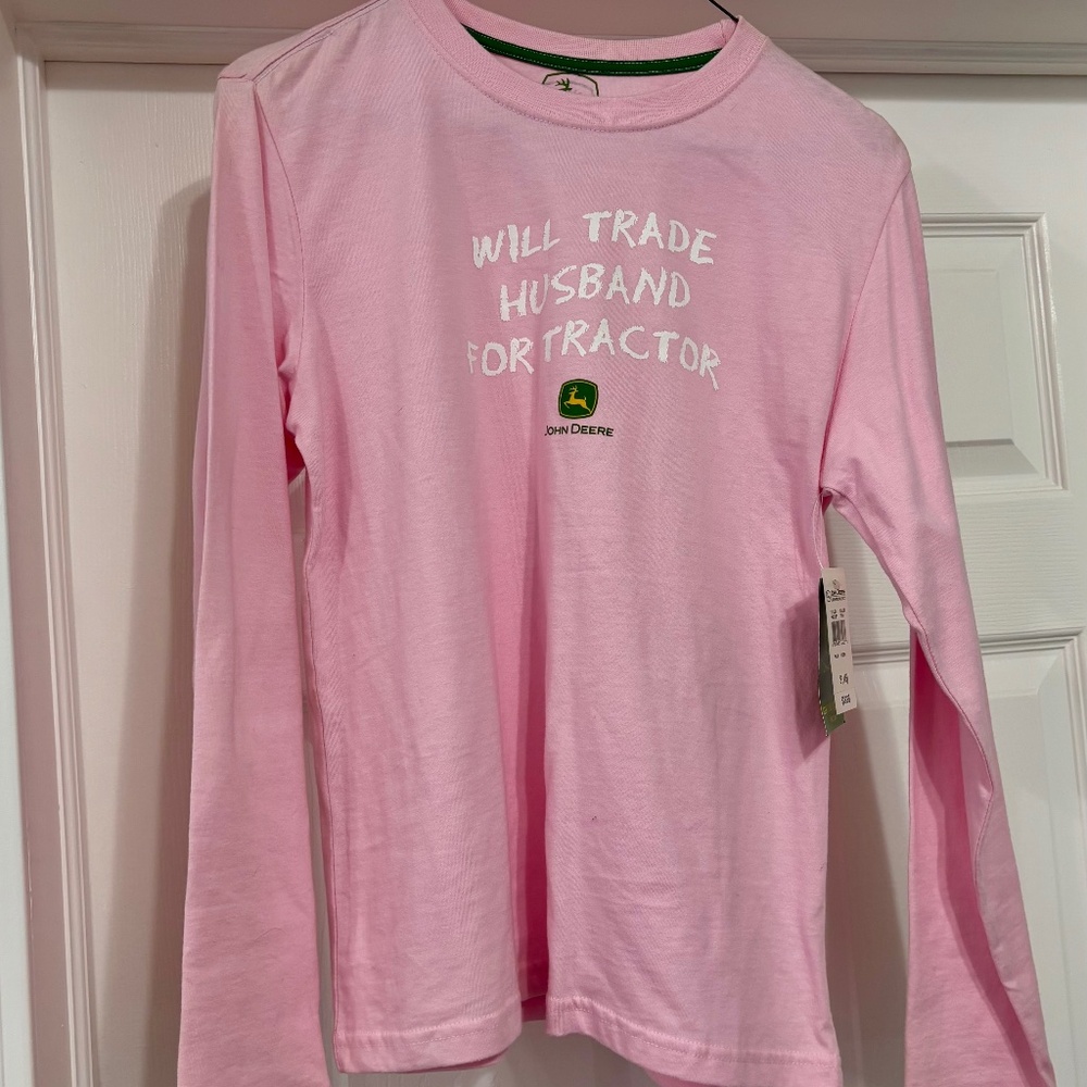 NEW John Deere Pink Long Sleeve T-Shirt Pink "Will Trade Husband" Size Small 4/6